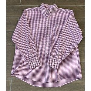 Southern Tide LARGE MAROON Shirt Men GINGHAM Button Up Pocket Button Down Collar
